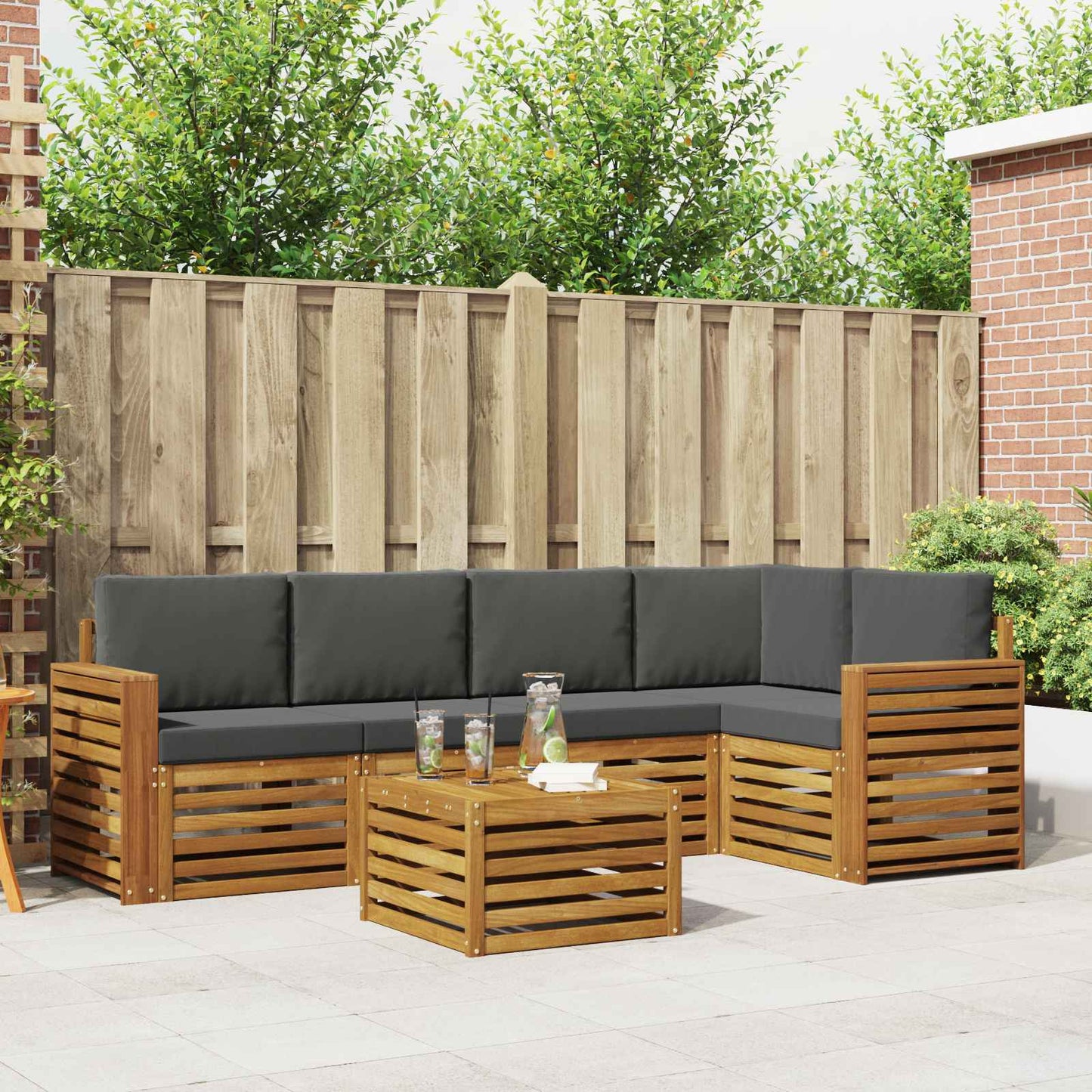 Set divano sezionale con cuscino 6 pcs Naturale e Antracite