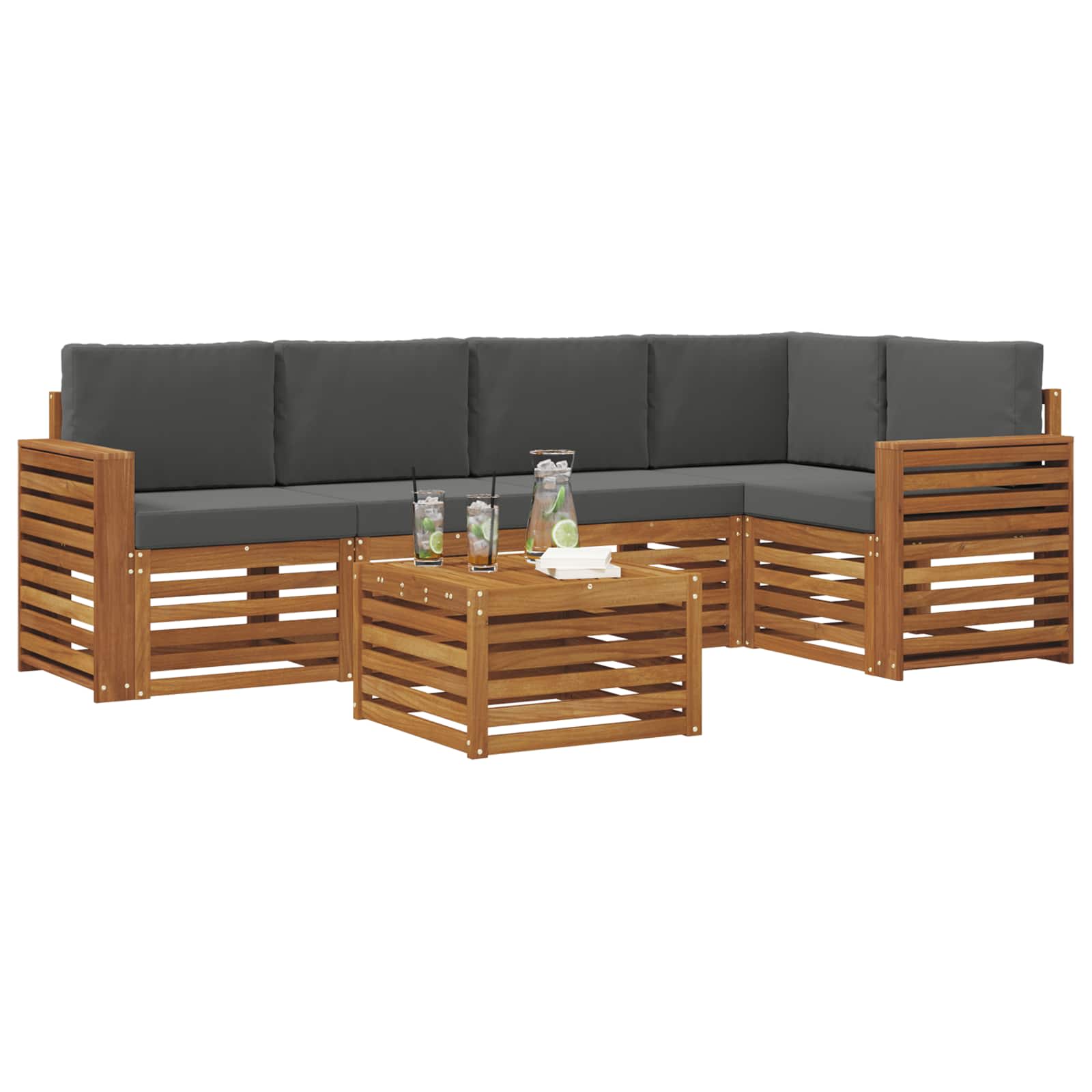 Set divano sezionale con cuscino 6 pcs Naturale e Antracite | homemem39