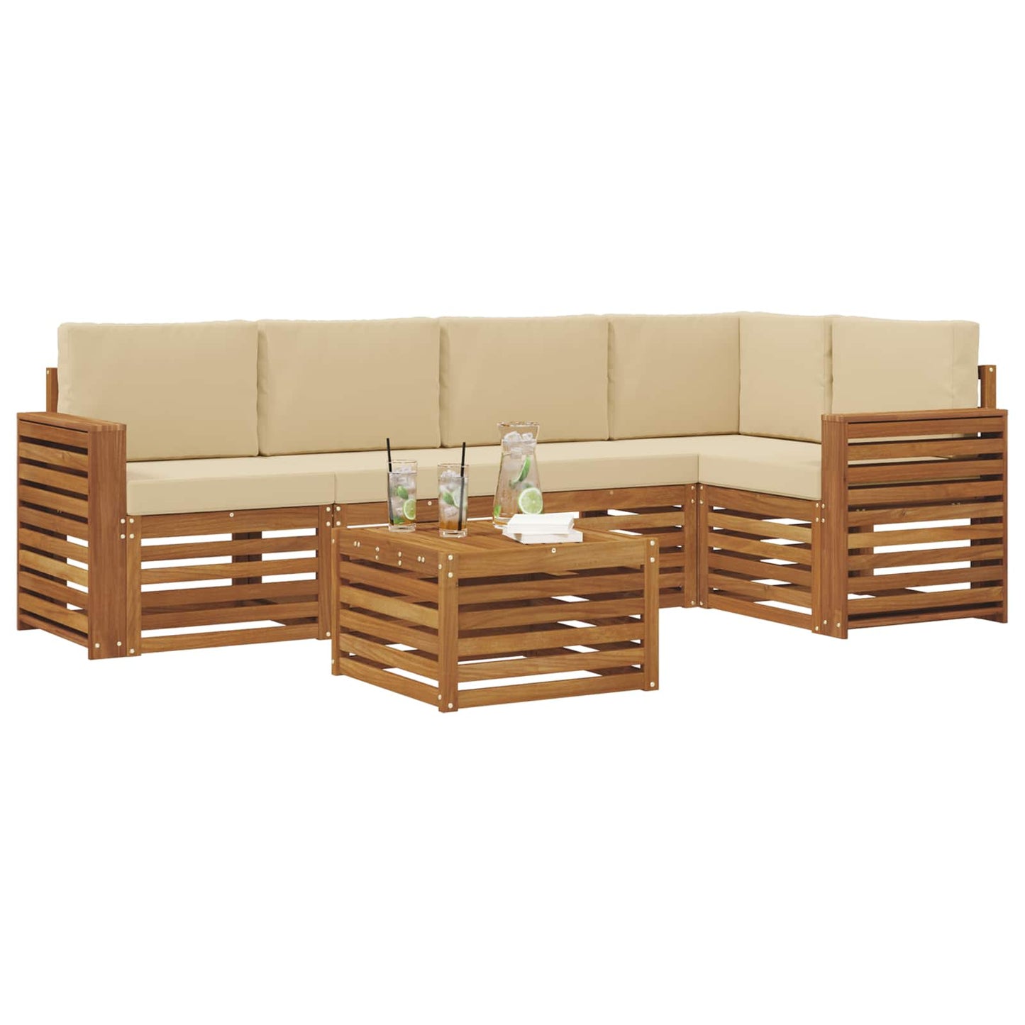 Set divano sezionale con cuscino 6 pcs Naturale e Beige