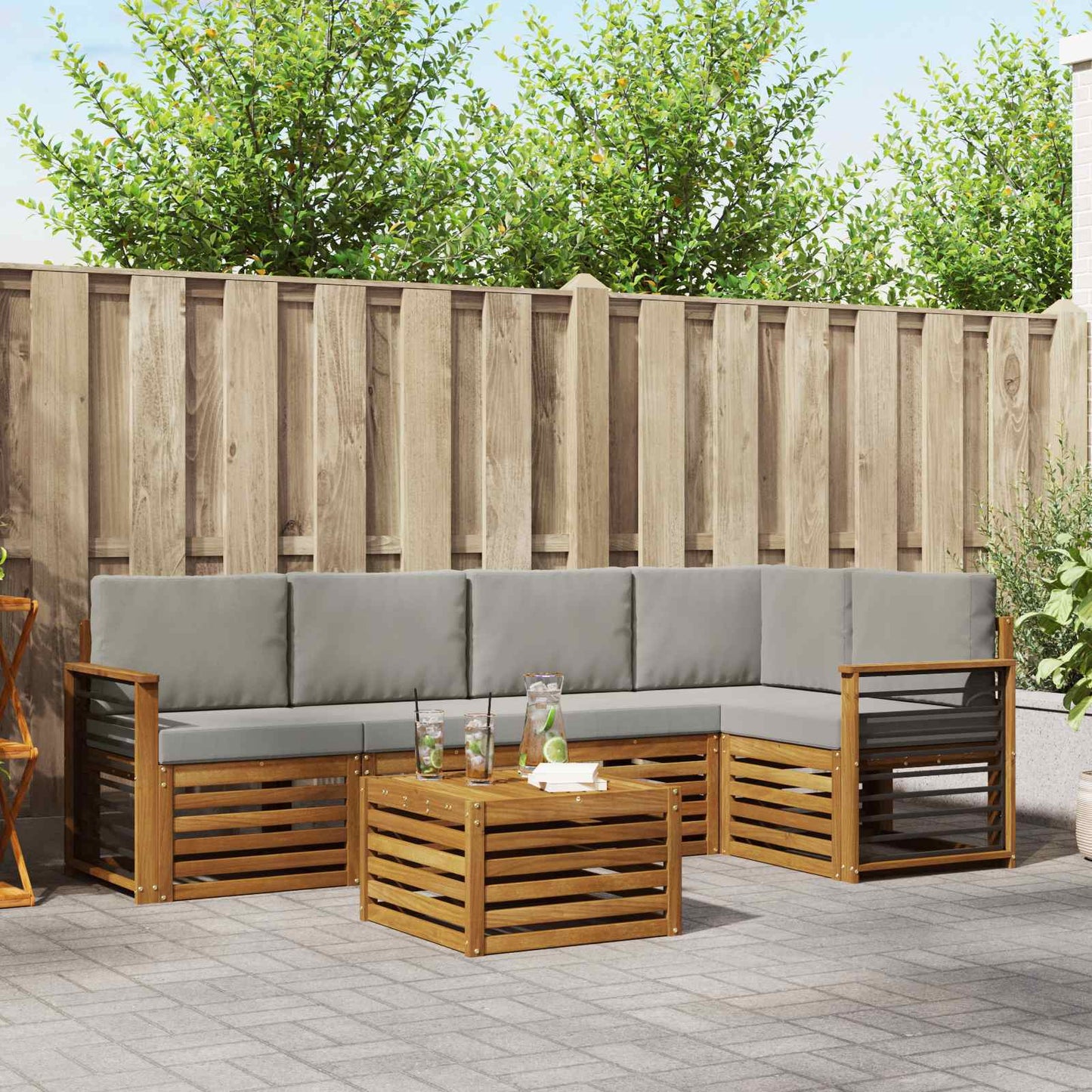 Set divano sezionale con cuscino 6 pcs Grigio Naturale e Chiaro