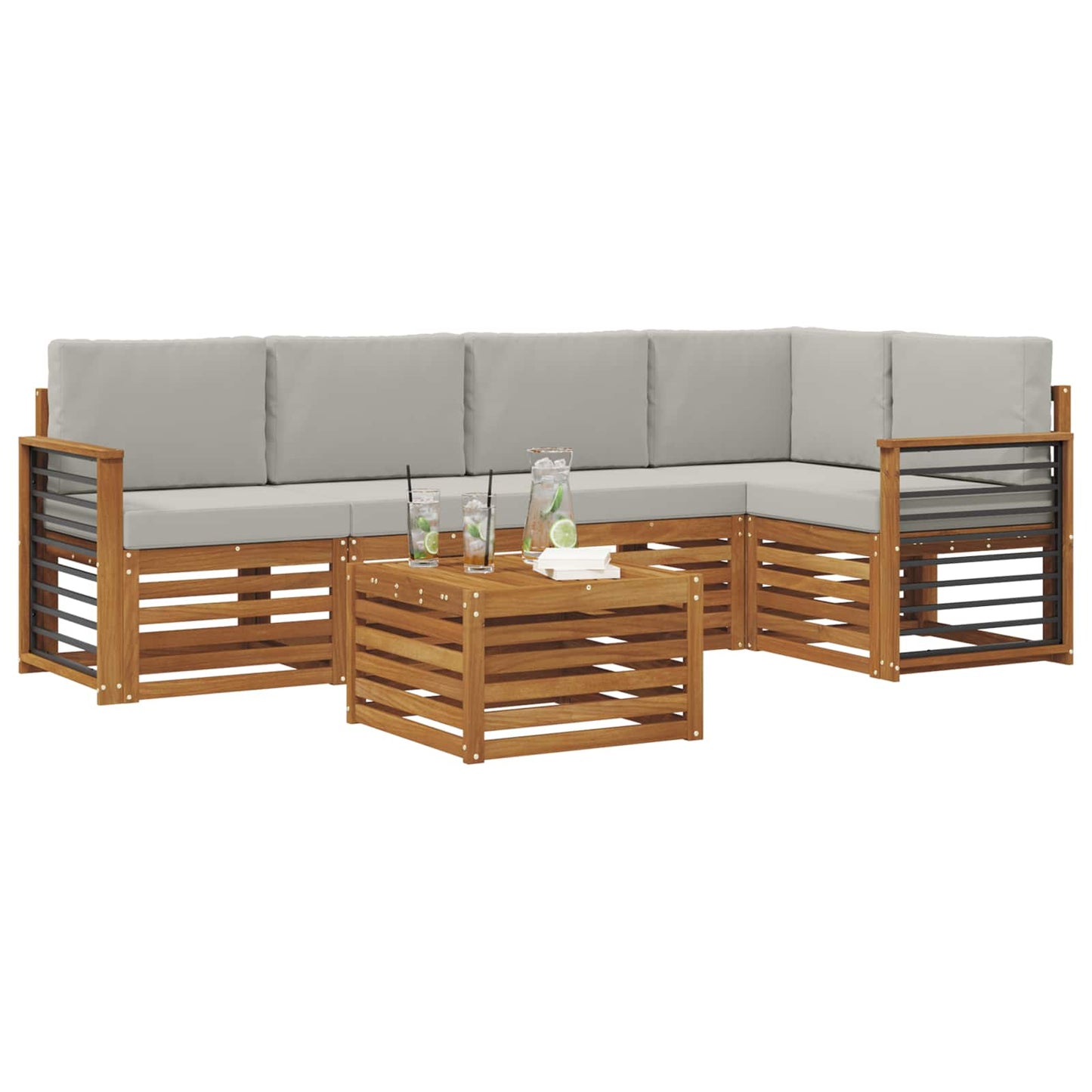 Set divano sezionale con cuscino 6 pcs Grigio Naturale e Chiaro