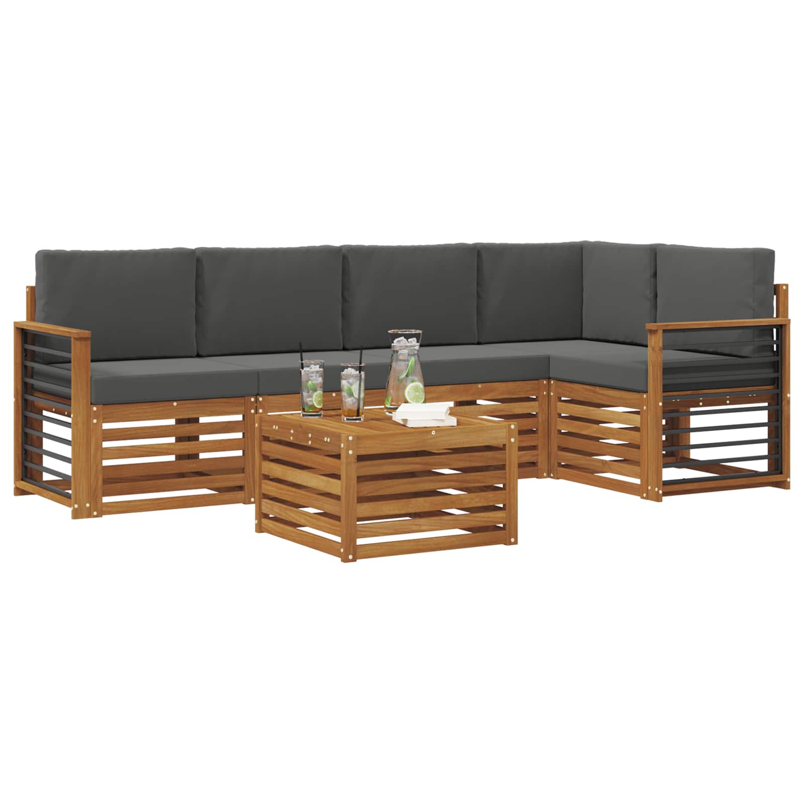 Set divano sezionale con cuscino 6 pcs Naturale e Antracite | homemem39