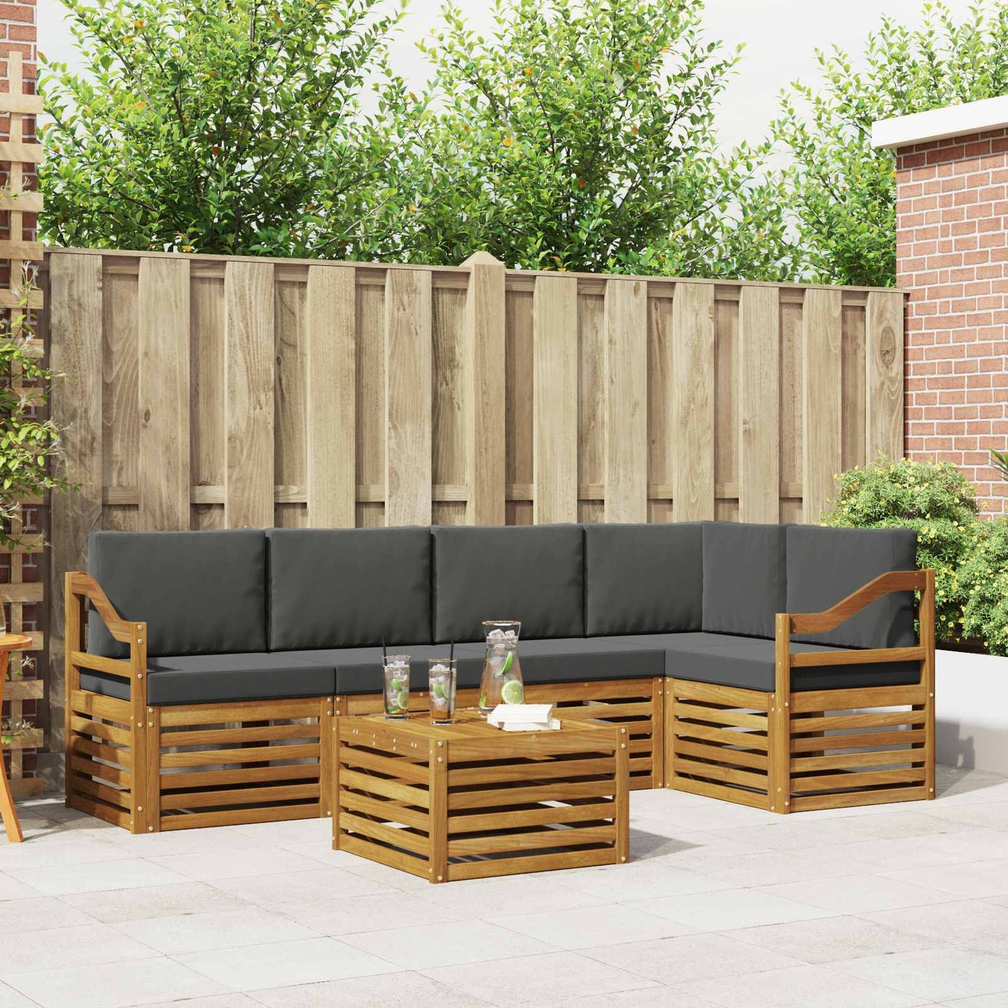 Set divano sezionale con cuscino 6 pcs Naturale e Antracite | homemem39