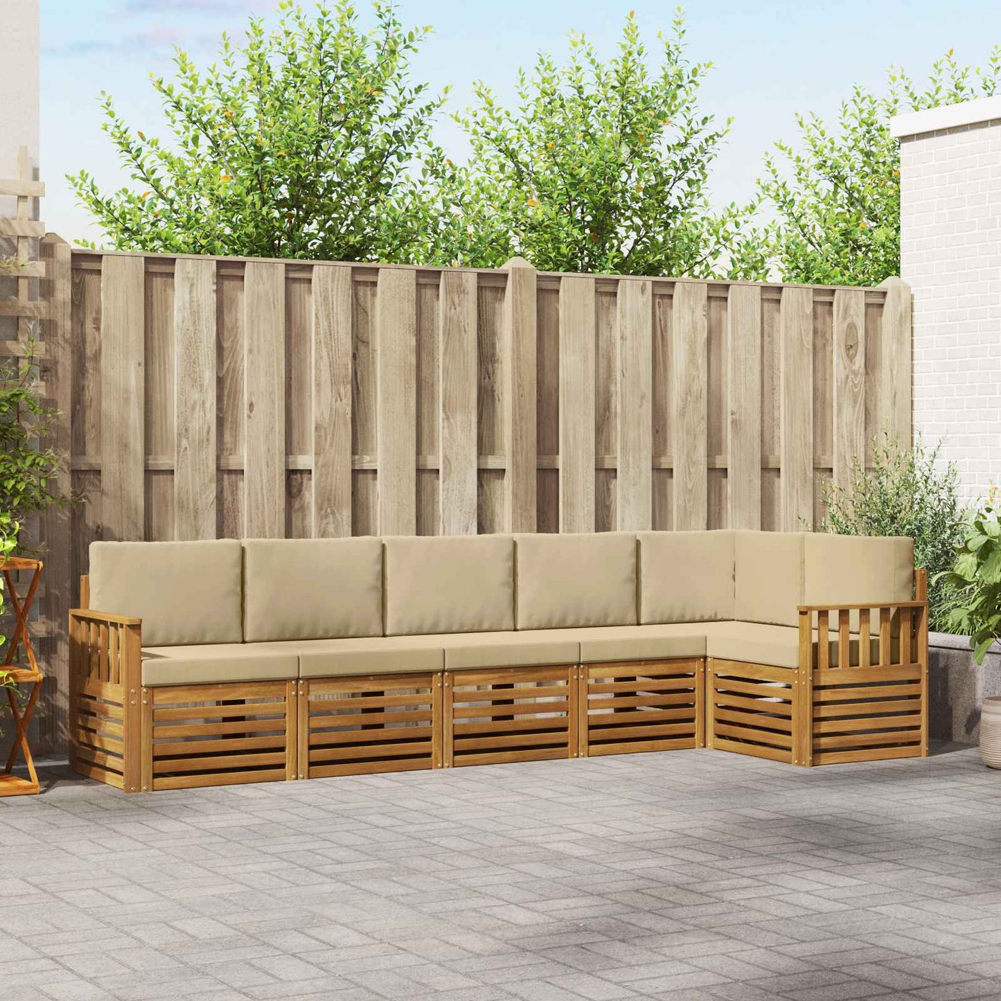 Set divano sezionale con cuscino 6 pcs Naturale e Beige