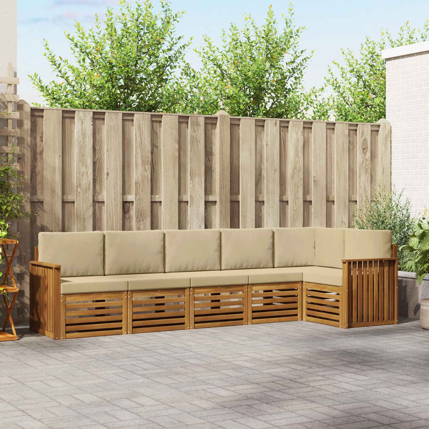 Set divano sezionale con cuscino 6 pcs Naturale e Beige
