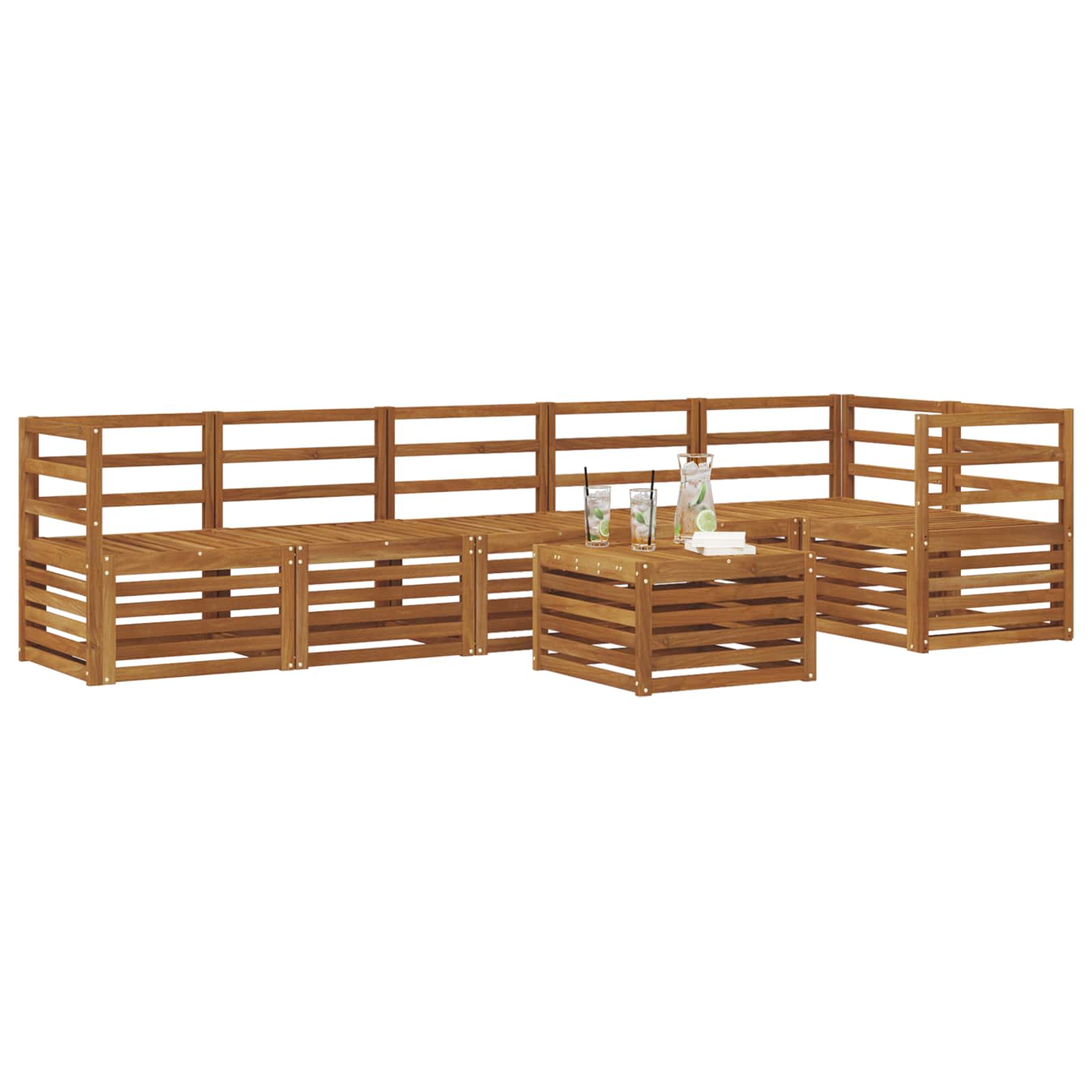 Set divano sezionale 7 pcs Naturale Legno di Acacia Massello | homemem39