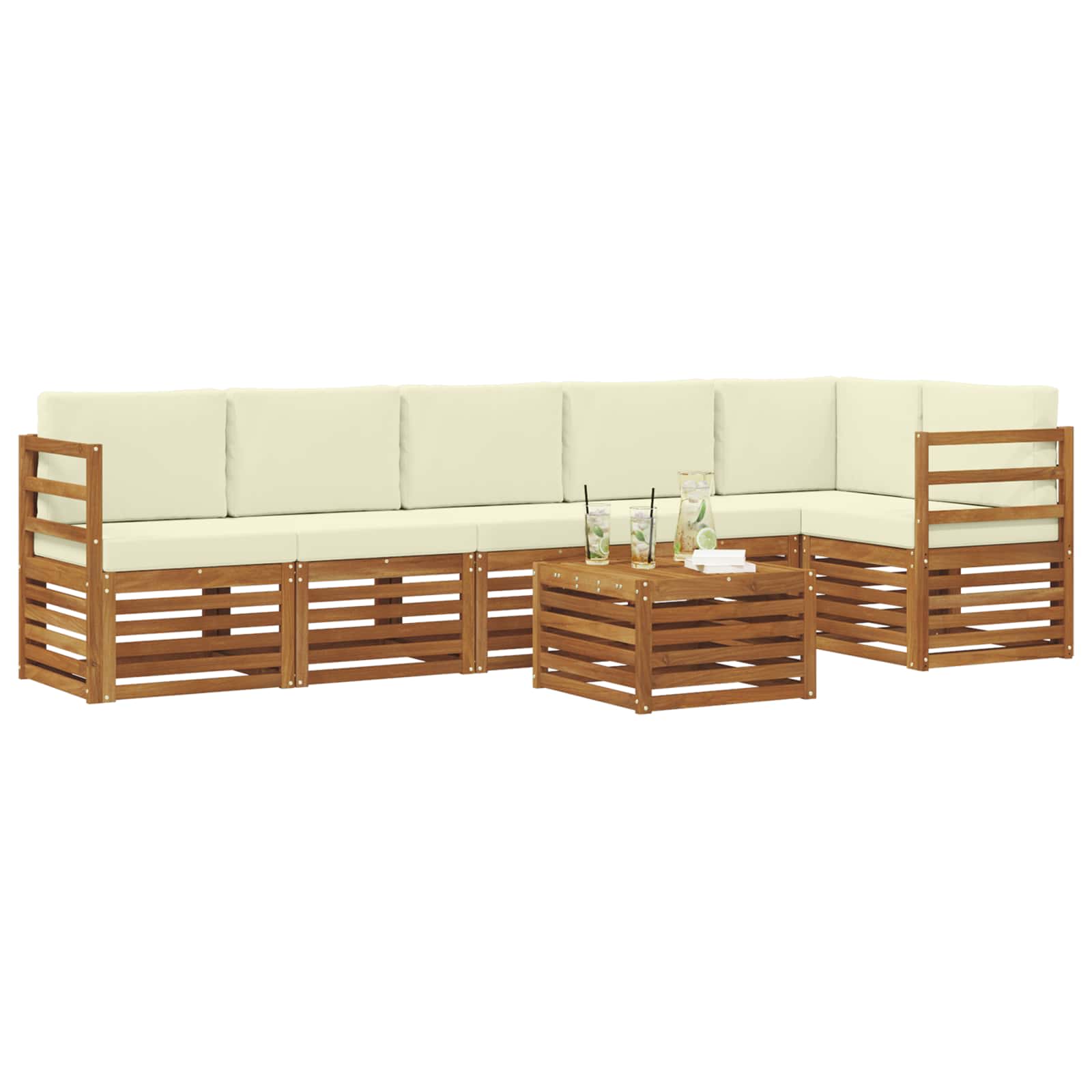 Set divano sezionale con cuscino 7 pcs Naturale e Crema | homemem39