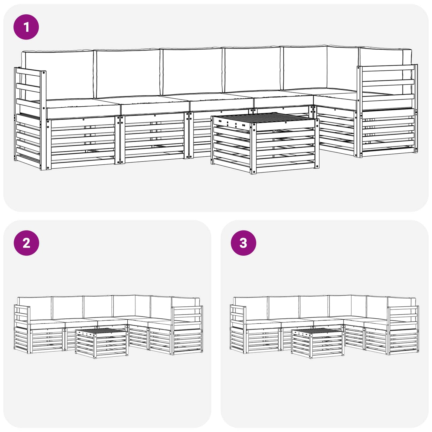 Set divano sezionale con cuscino 7 pcs Grigio Naturale e Chiaro | homemem39
