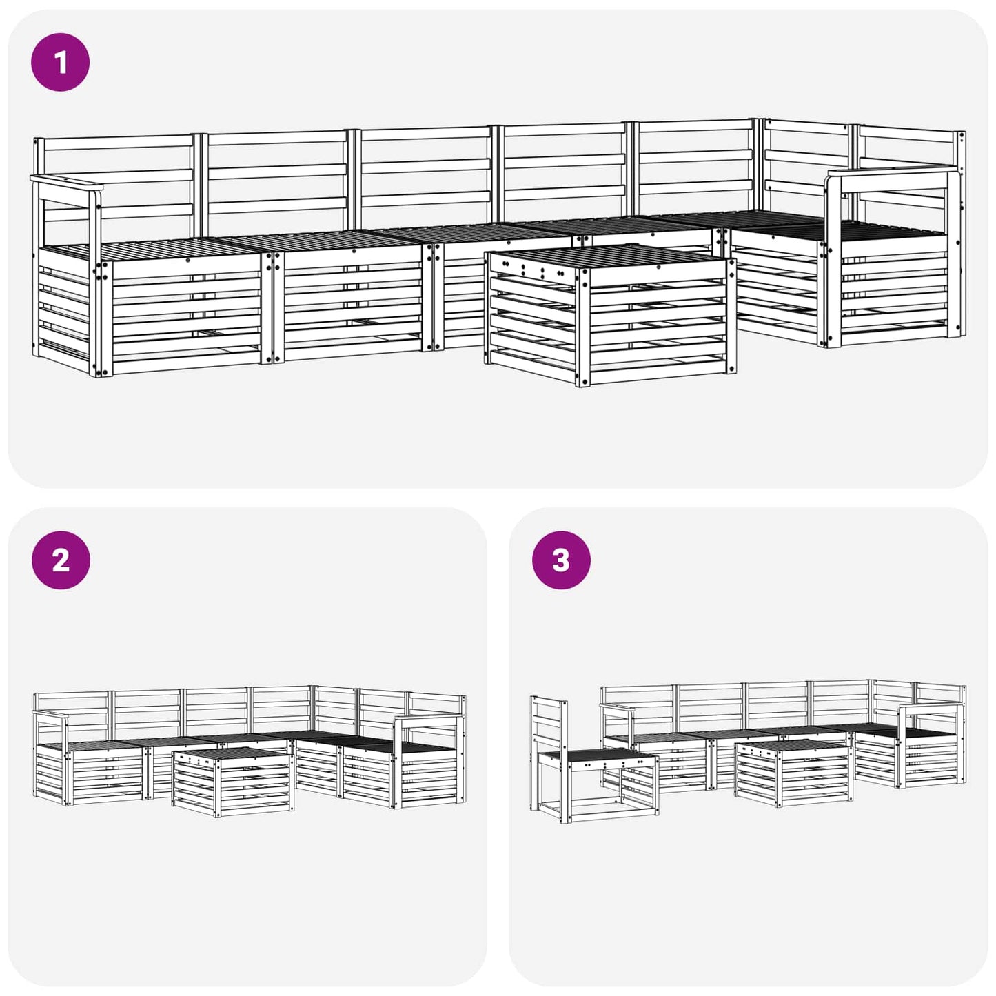 Set divano sezionale 7 pcs Naturale Legno di Acacia Massello | homemem39