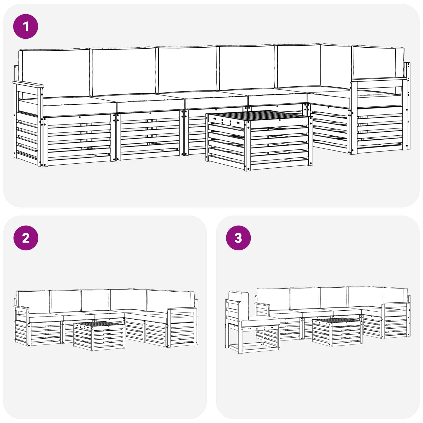 Set divano sezionale con cuscino 7 pcs Grigio Naturale e Chiaro | homemem39