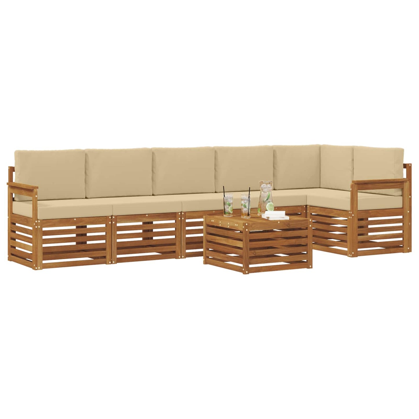 Set divano sezionale con cuscino 7 pcs Naturale e Beige