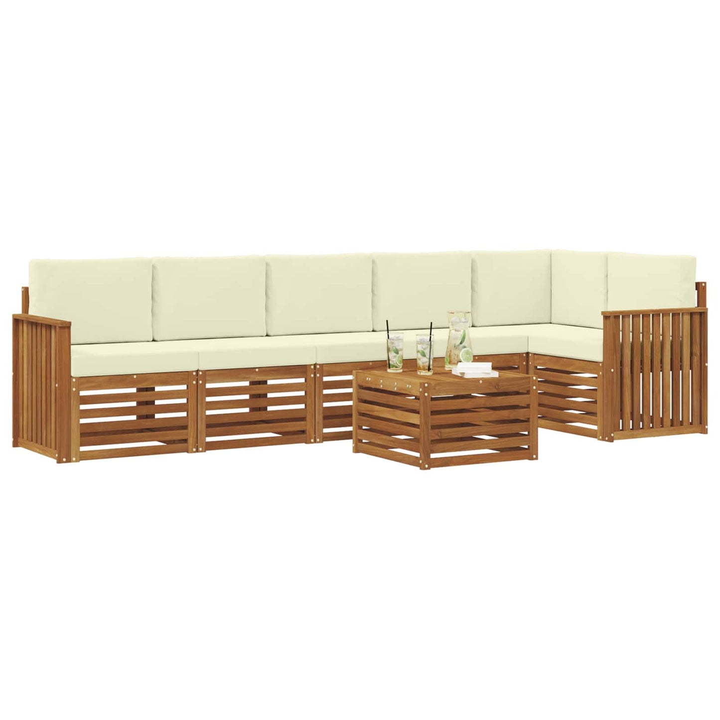 Set divano sezionale con cuscino 7 pcs Naturale e Crema | homemem39