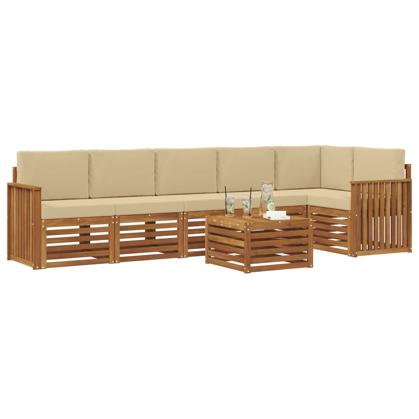 Set divano sezionale con cuscino 7 pcs Naturale e Beige