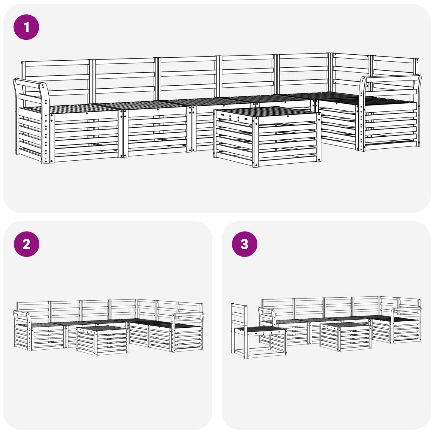Set divano sezionale 7 pcs Naturale Legno di Acacia Massello | homemem39