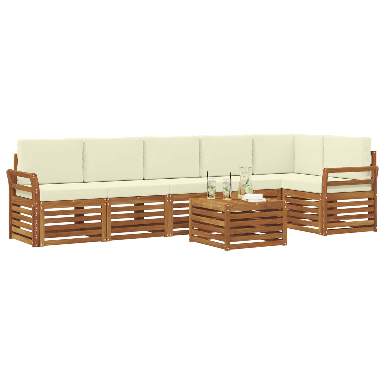 Set divano sezionale con cuscino 7 pcs Naturale e Crema | homemem39