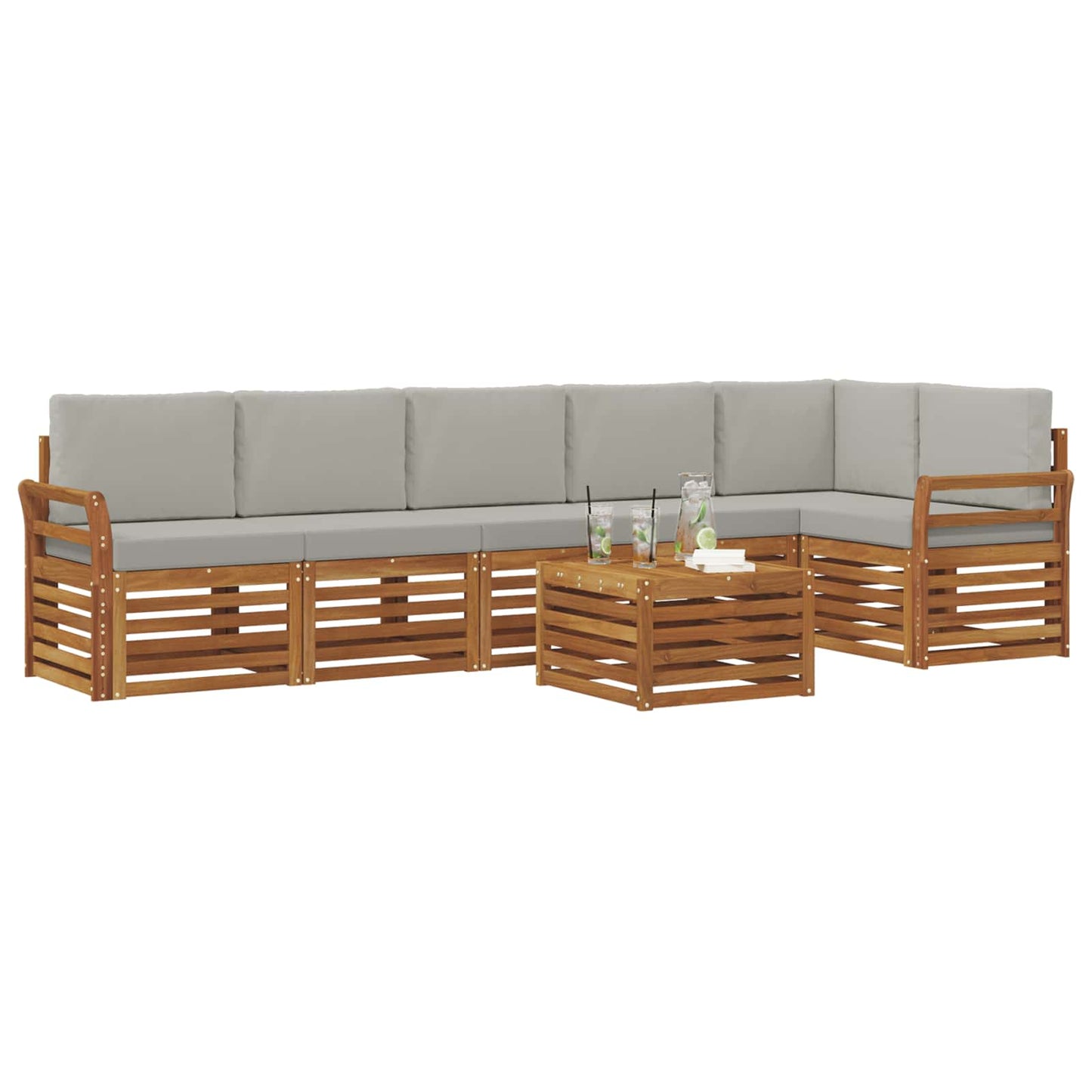Set divano sezionale con cuscino 7 pcs Grigio Naturale e Chiaro | homemem39
