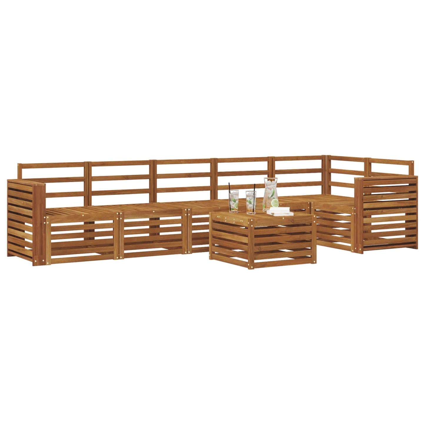 Set divano sezionale 7 pcs Naturale Legno di Acacia Massello
