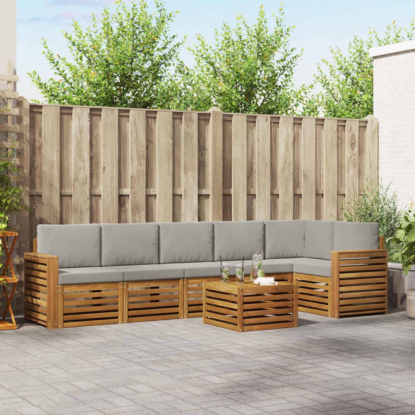 Set divano sezionale con cuscino 7 pcs Grigio Naturale e Chiaro