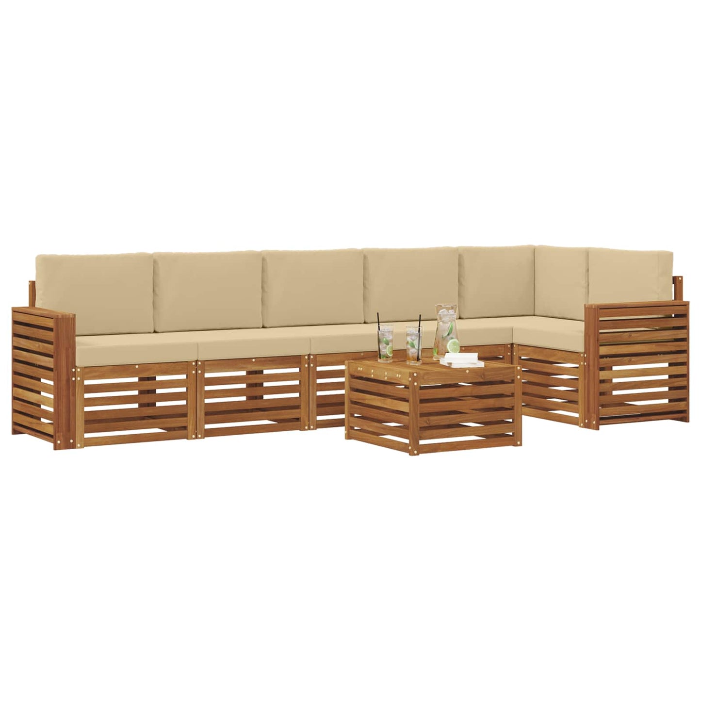 Set divano sezionale con cuscino 7 pcs Naturale e Beige