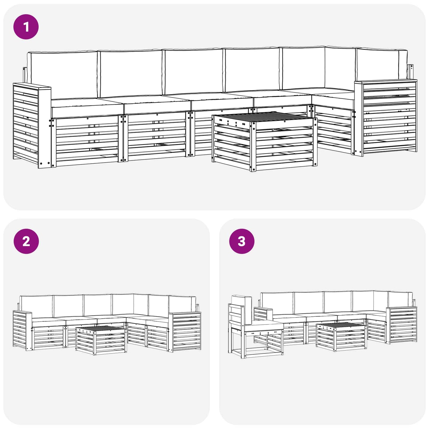 Set divano sezionale con cuscino 7 pcs Naturale e Beige | homemem39