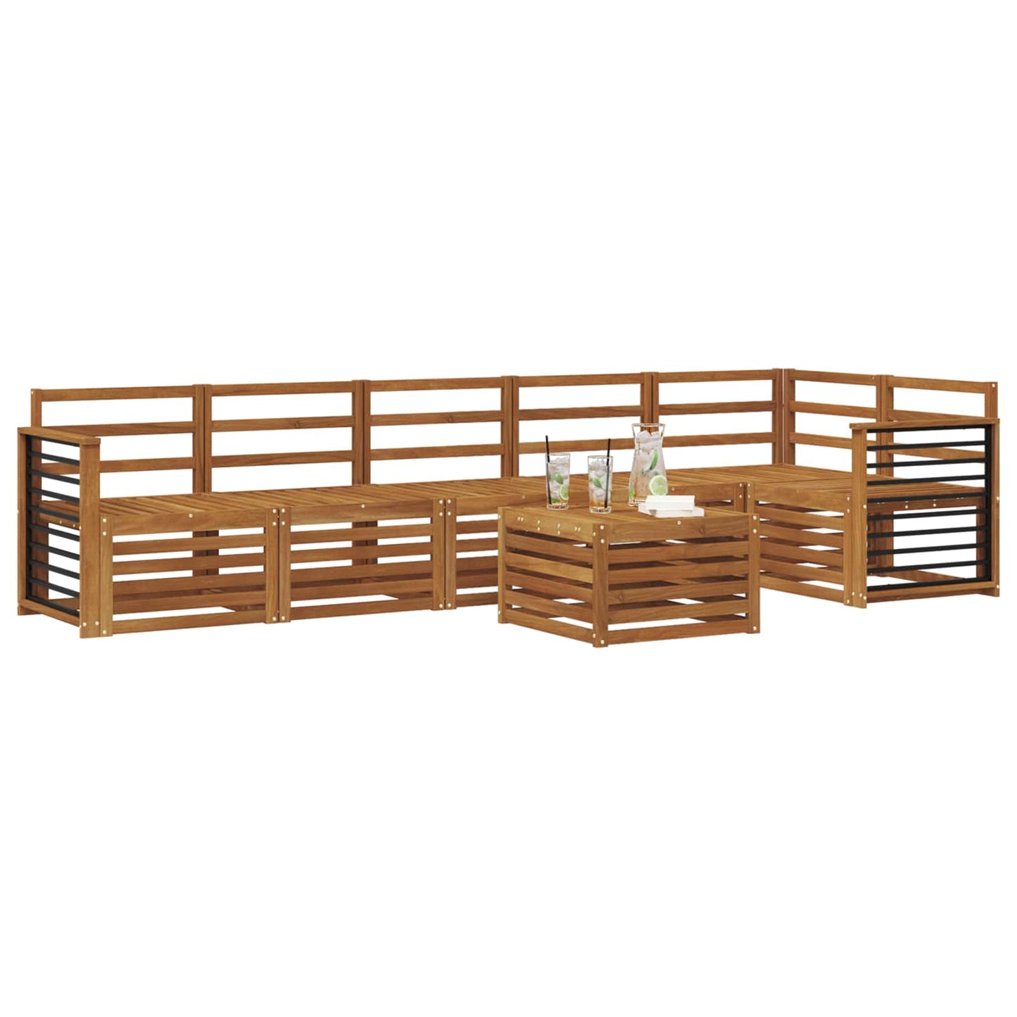 Set divano sezionale 7 pcs Naturale Legno di Acacia Massello