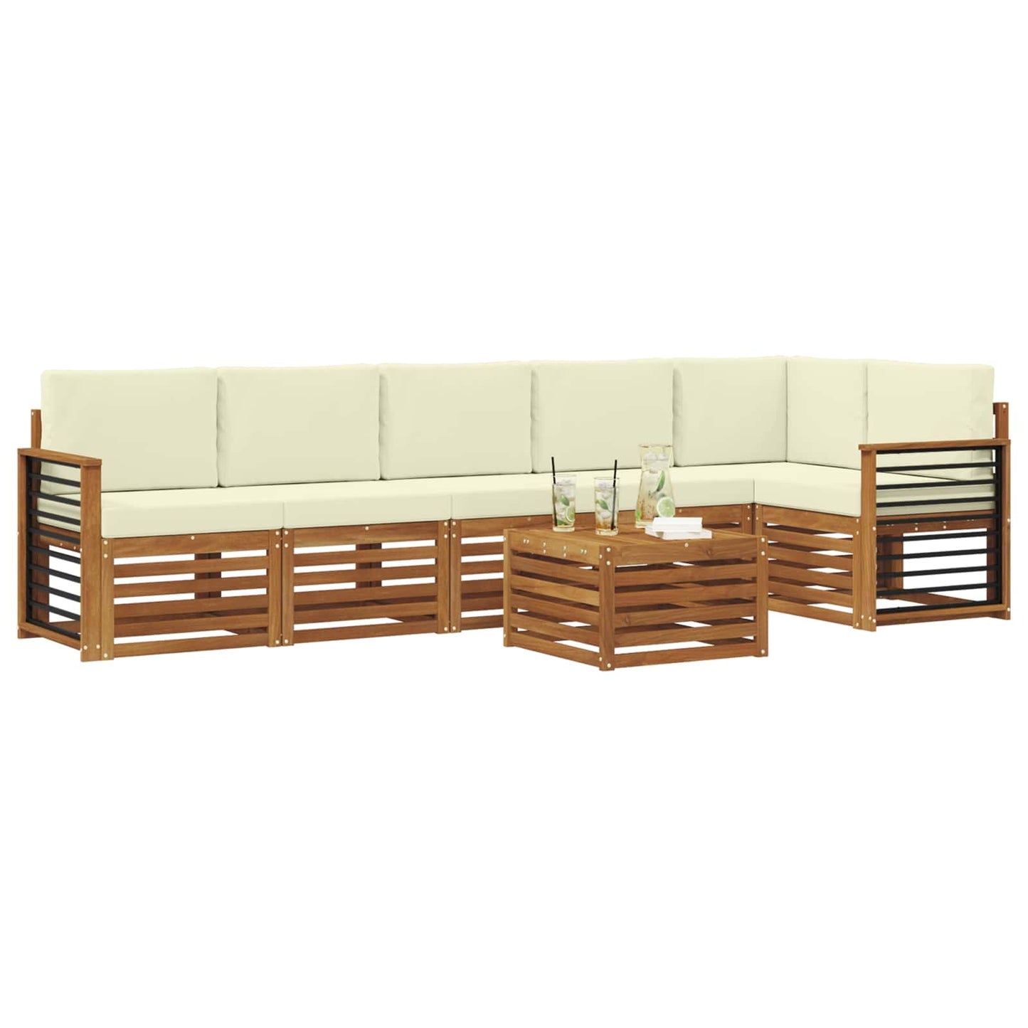 Set divano sezionale con cuscino 7 pcs Naturale e Crema | homemem39