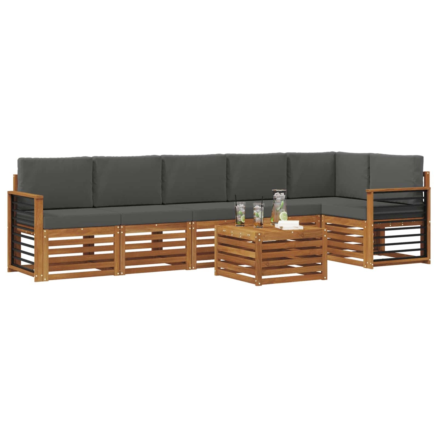 Set divano sezionale con cuscino 7 pcs Naturale e Antracite | homemem39
