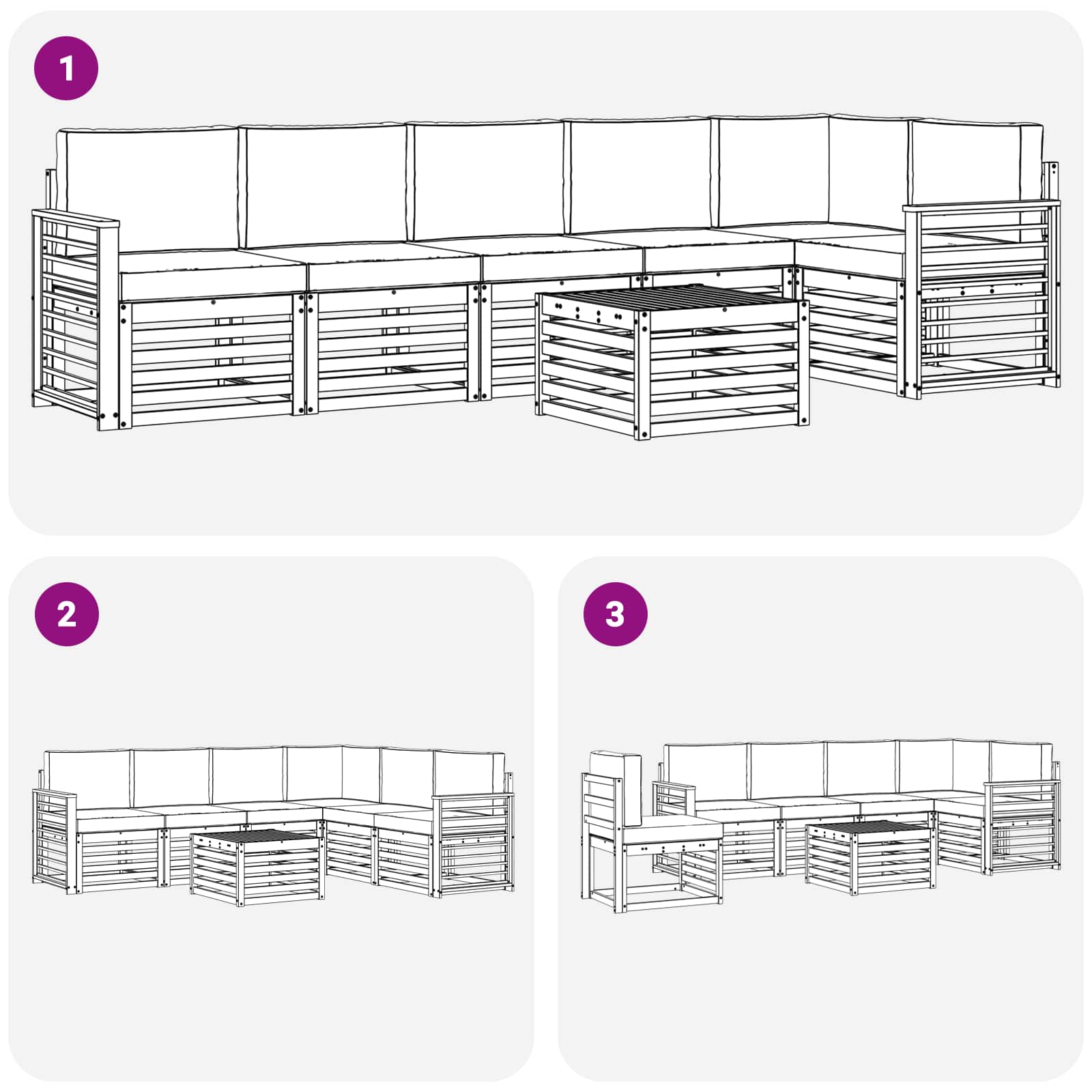 Set divano sezionale con cuscino 7 pcs Naturale e Antracite | homemem39
