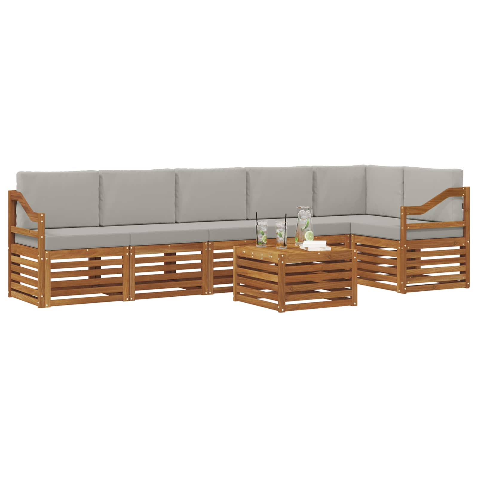 Set divano sezionale con cuscino 7 pcs Grigio Naturale e Chiaro | homemem39