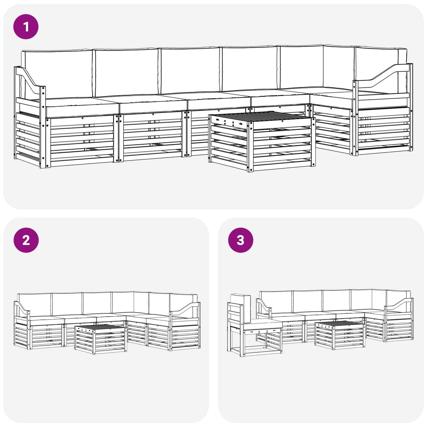 Set divano sezionale con cuscino 7 pcs Grigio Naturale e Chiaro | homemem39