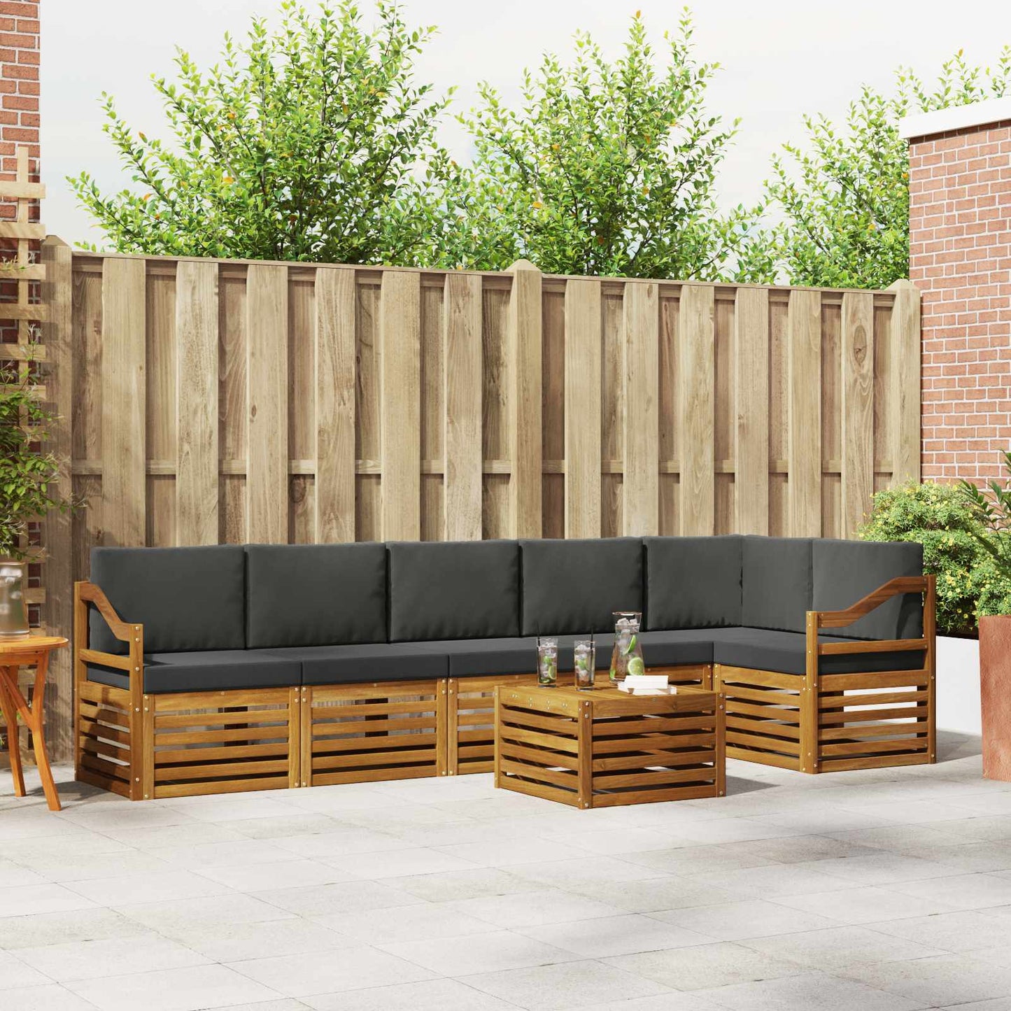 Set divano sezionale con cuscino 7 pcs Naturale e Antracite | homemem39
