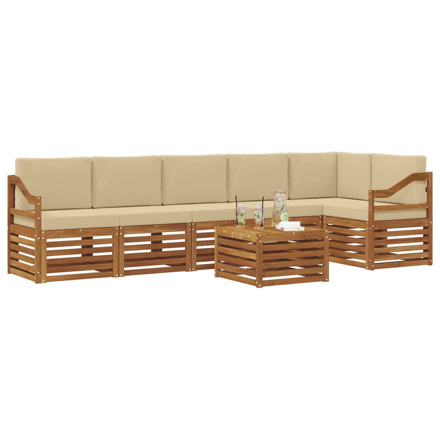 Set divano sezionale con cuscino 7 pcs Naturale e Beige