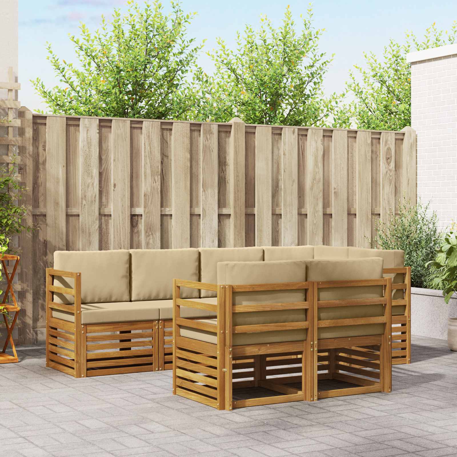 Set divano sezionale con cuscino 7 pcs Naturale e Beige | homemem39