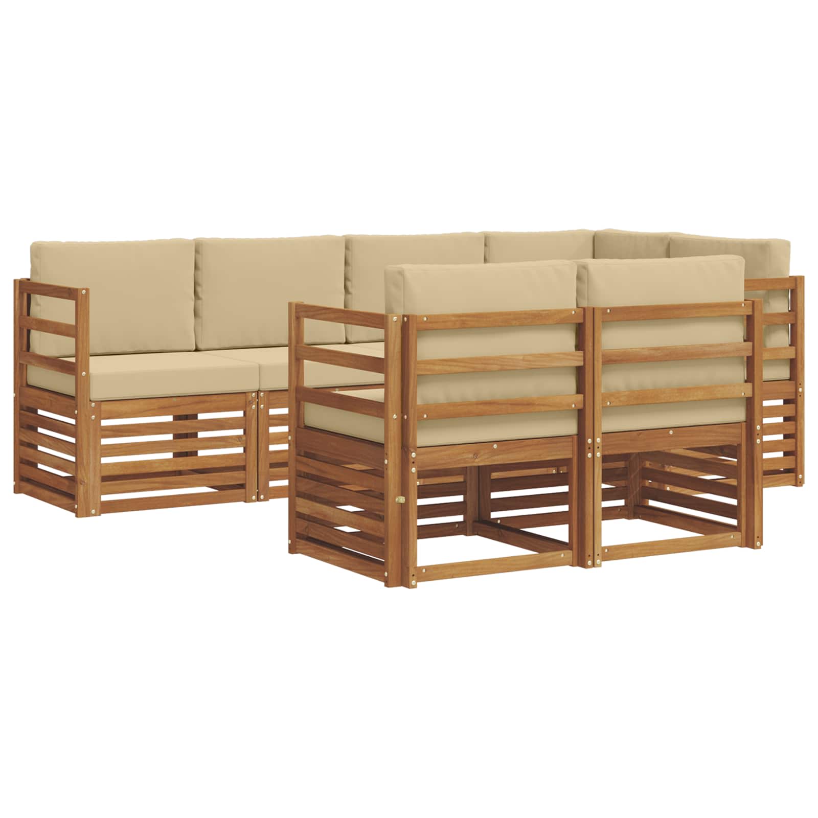 Set divano sezionale con cuscino 7 pcs Naturale e Beige | homemem39