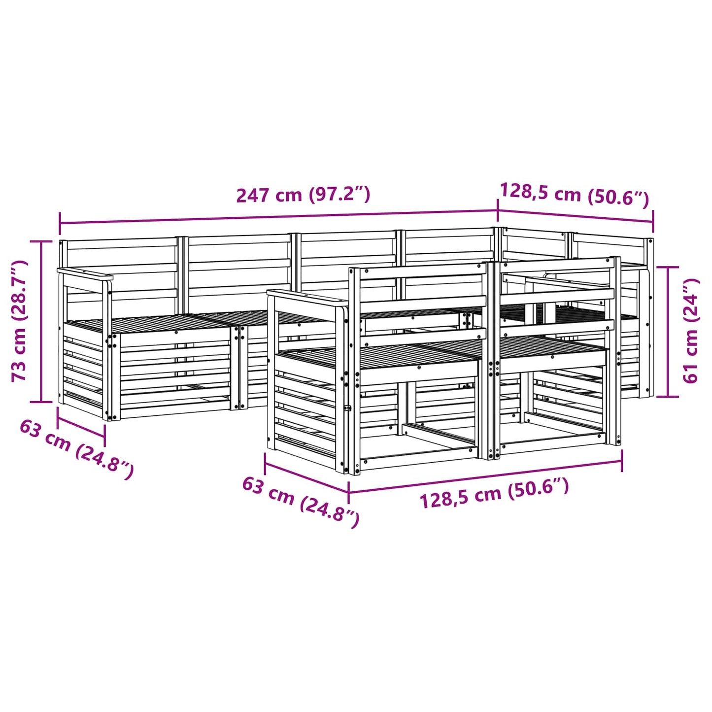 Set divano sezionale 7 pcs Naturale Legno di Acacia Massello