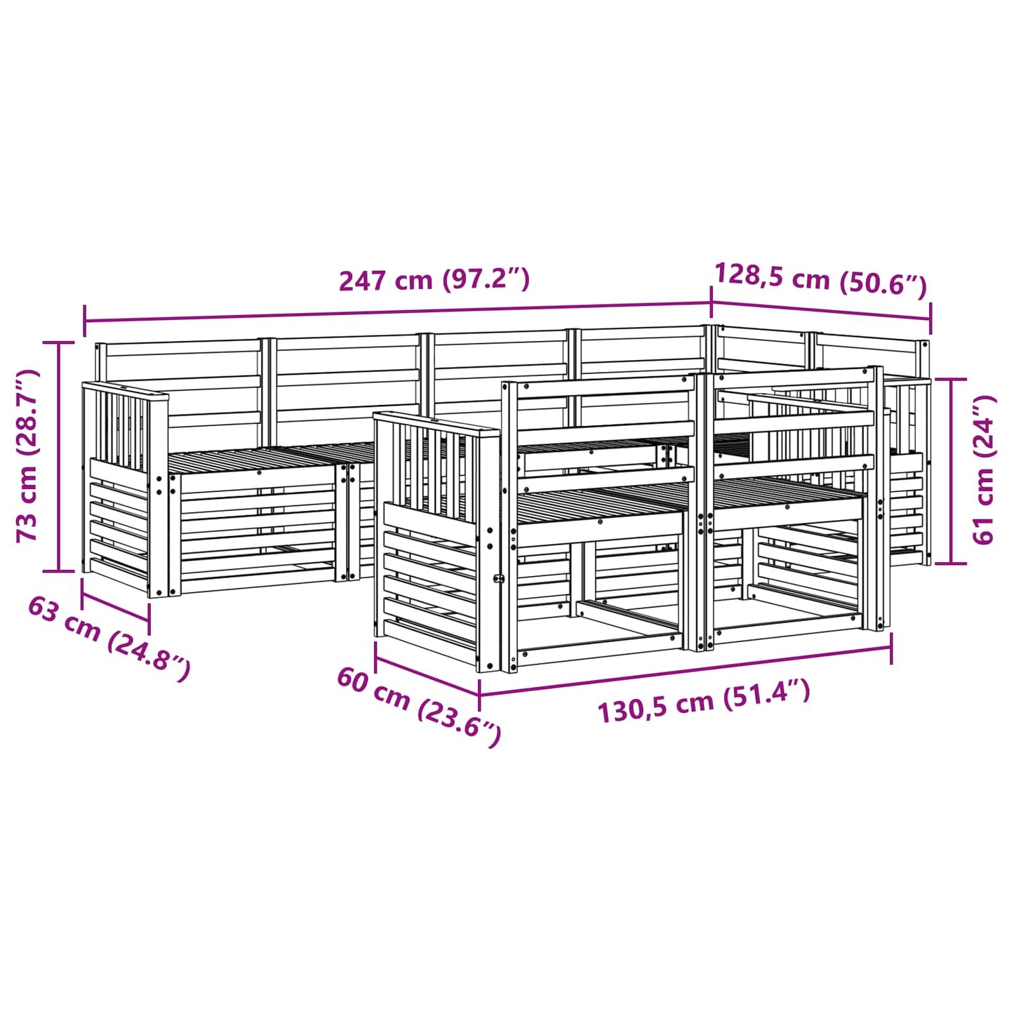 Set divano sezionale 7 pcs Naturale | homemem39