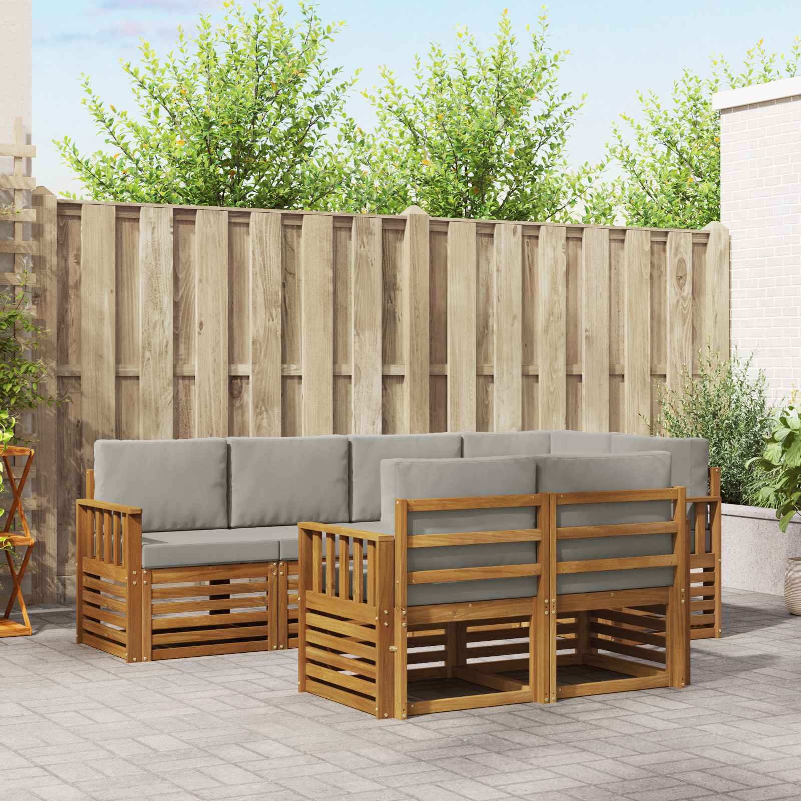 Set divano sezionale con cuscino 7 pcs Grigio Naturale e Chiaro | homemem39