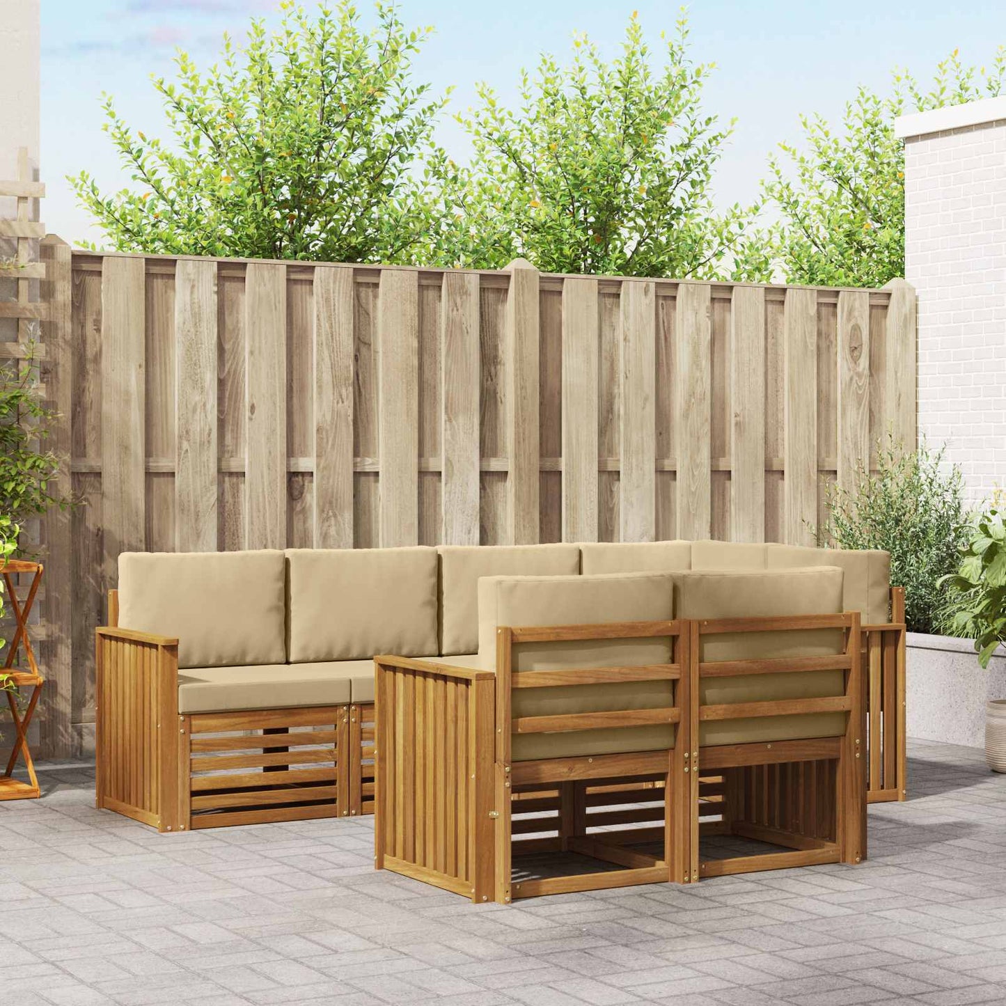 Set divano sezionale con cuscino 7 pcs Naturale e Beige