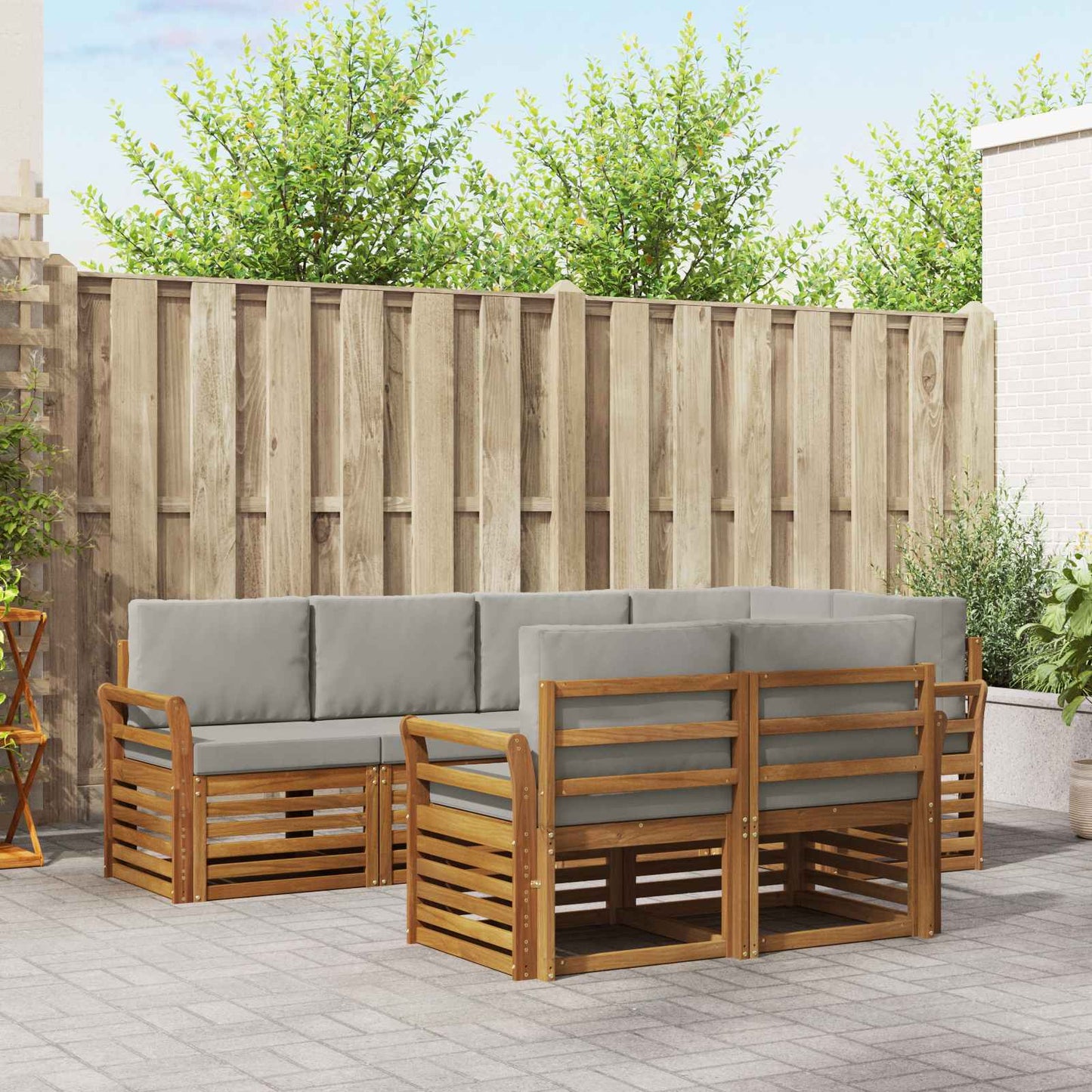 Set divano sezionale con cuscino 7 pcs Grigio Naturale e Chiaro