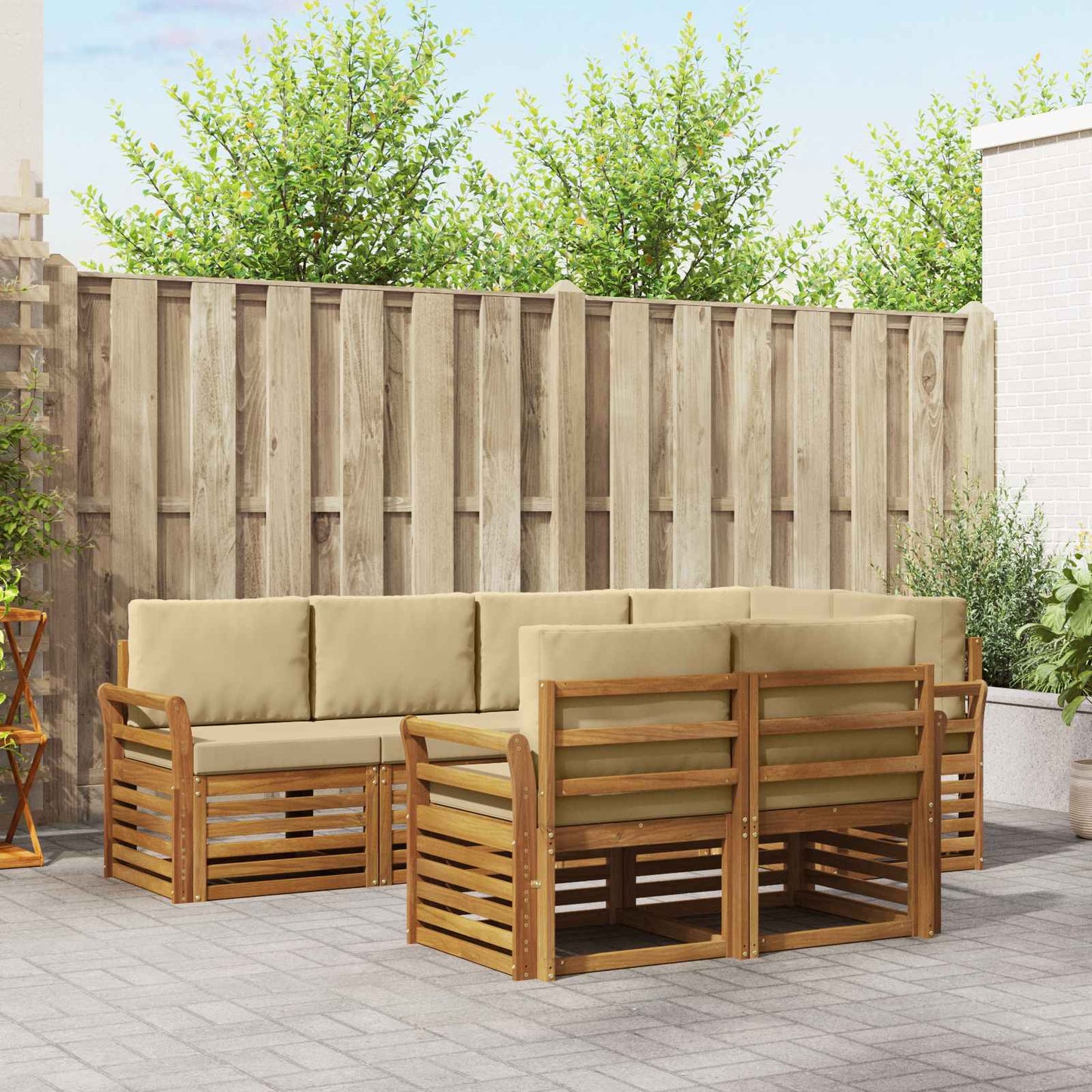 Set divano sezionale con cuscino 7 pcs Naturale e Beige