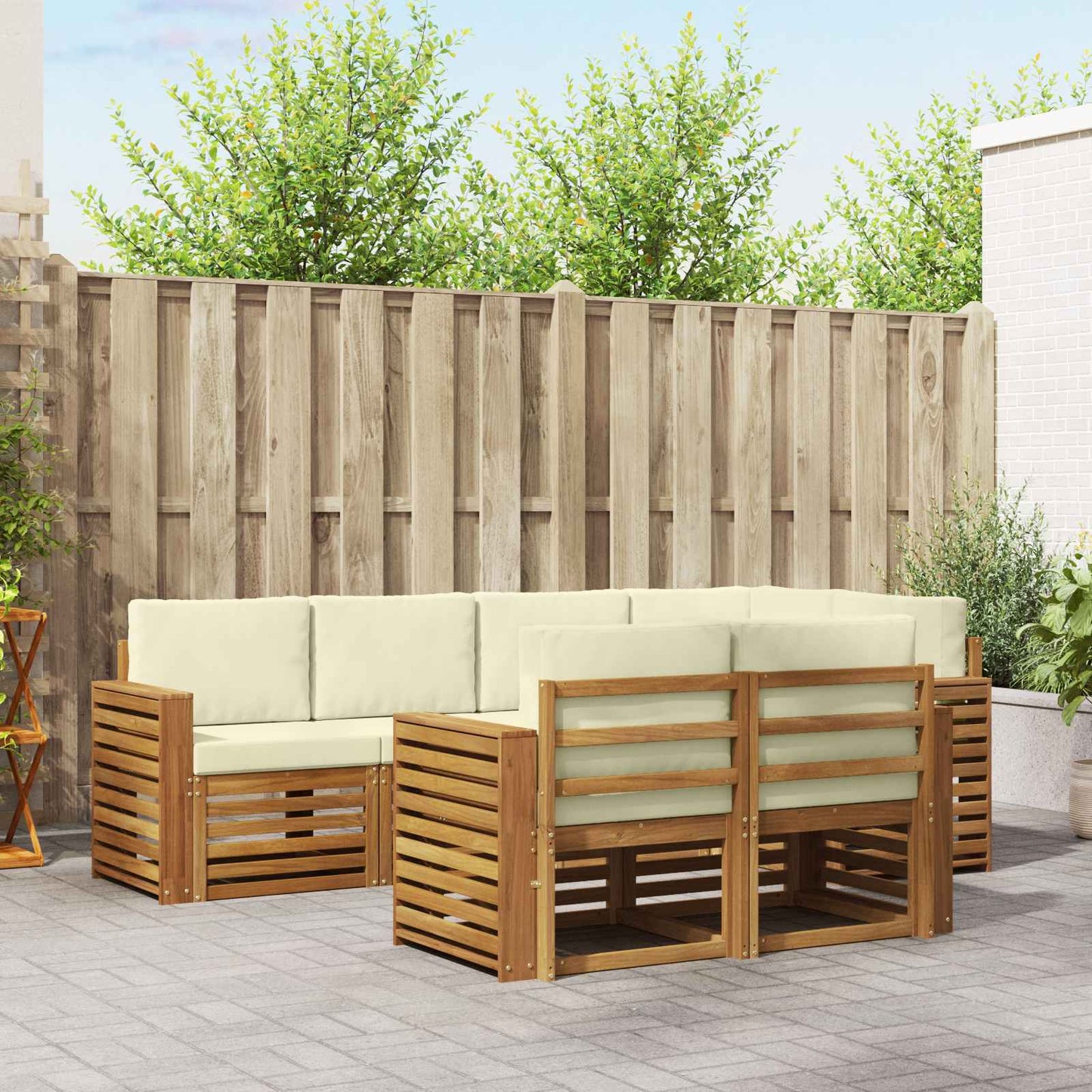 Set divano sezionale con cuscino 7 pcs Naturale e Crema