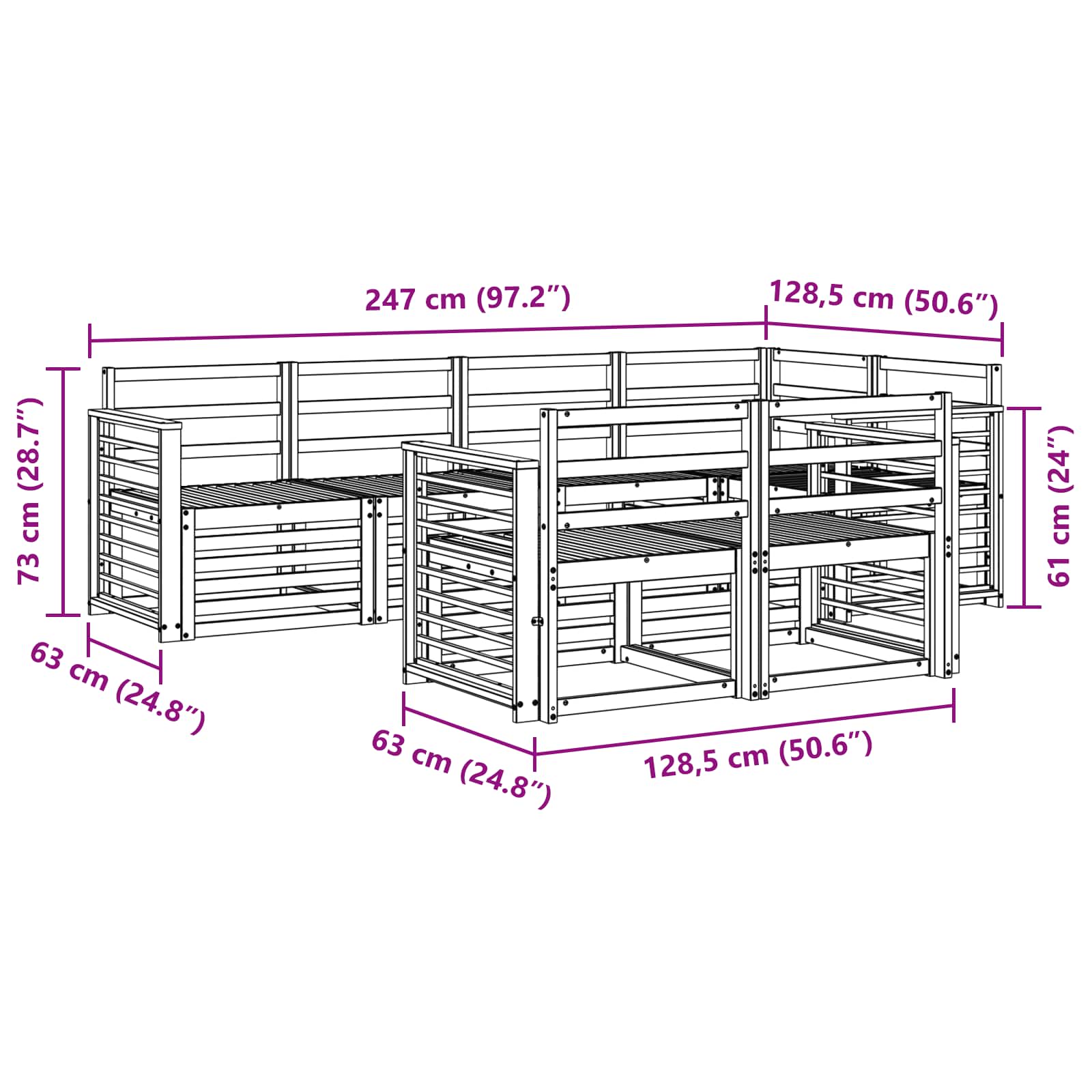 Set divani 7 pcs Naturale Legno di Acacia Massello | homemem39