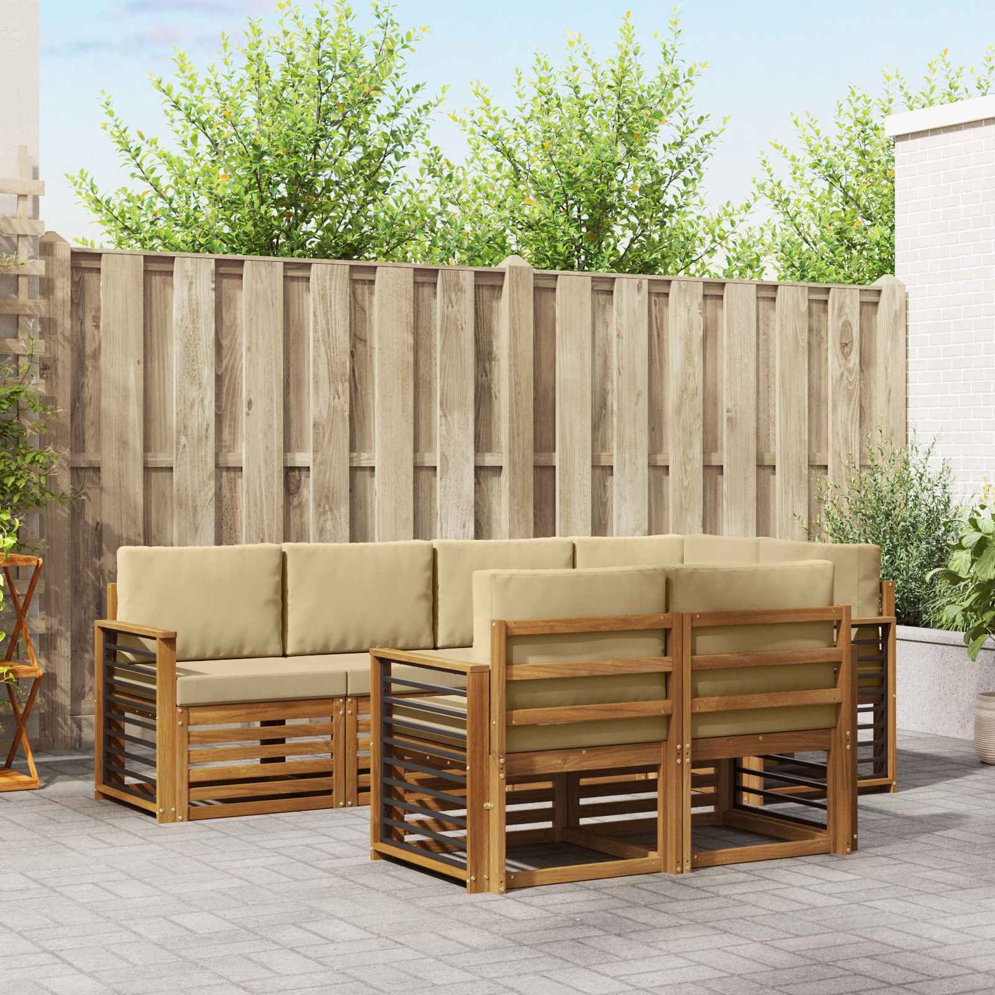 Set divano sezionale con cuscino 7 pcs Naturale e Beige