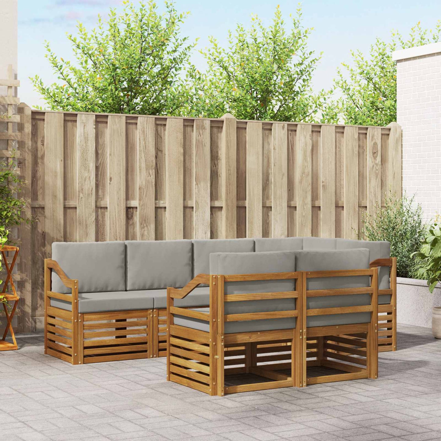 Set divano sezionale con cuscino 7 pcs Grigio Naturale e Chiaro