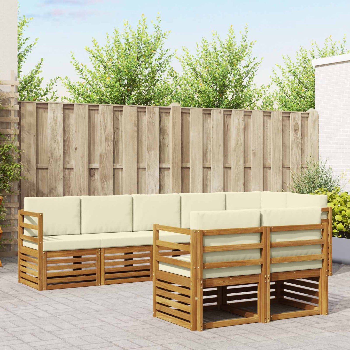 Set divani 8 pcs Naturale e Crema Legno di Acacia Massello