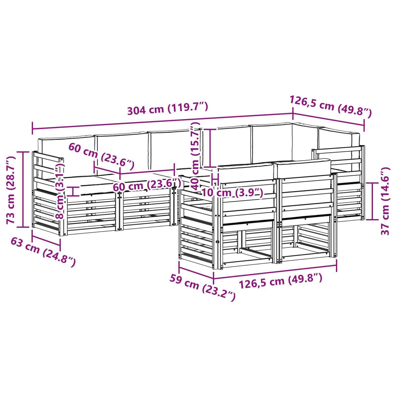 Set divani 8 pcs Naturale e Antracite Legno di Acacia Massello | homemem39