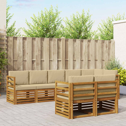 Set divani 8 pcs Naturale e Beige Legno di Acacia Massello