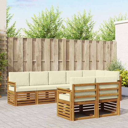 Set divani 8 pcs Naturale e Crema Legno di Acacia Massello