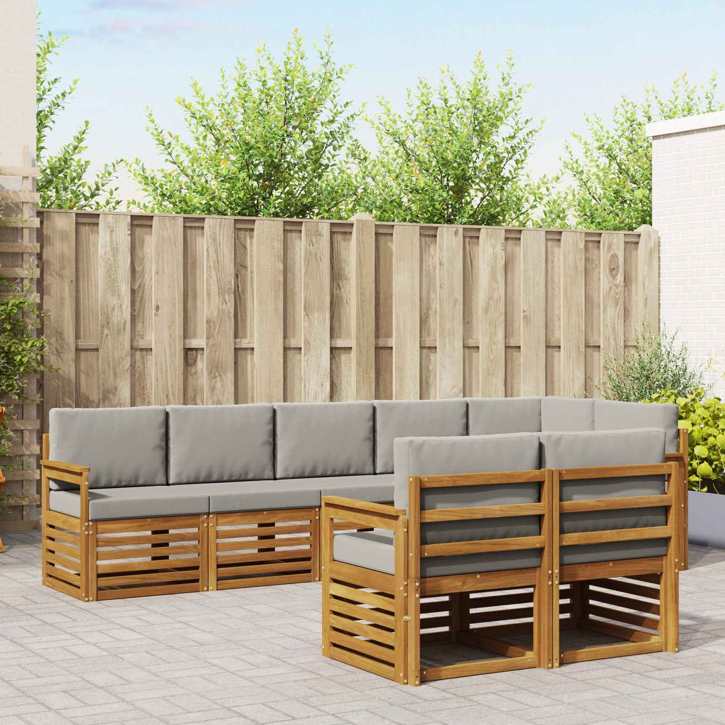 Set divani con cuscino 8 pcs Grigio Naturale e Chiaro