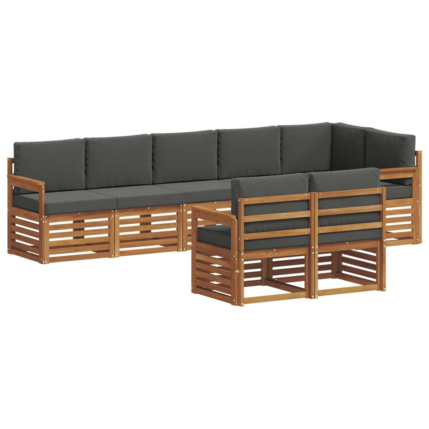 Set divani 8 pcs Naturale e Antracite Legno di Acacia Massello